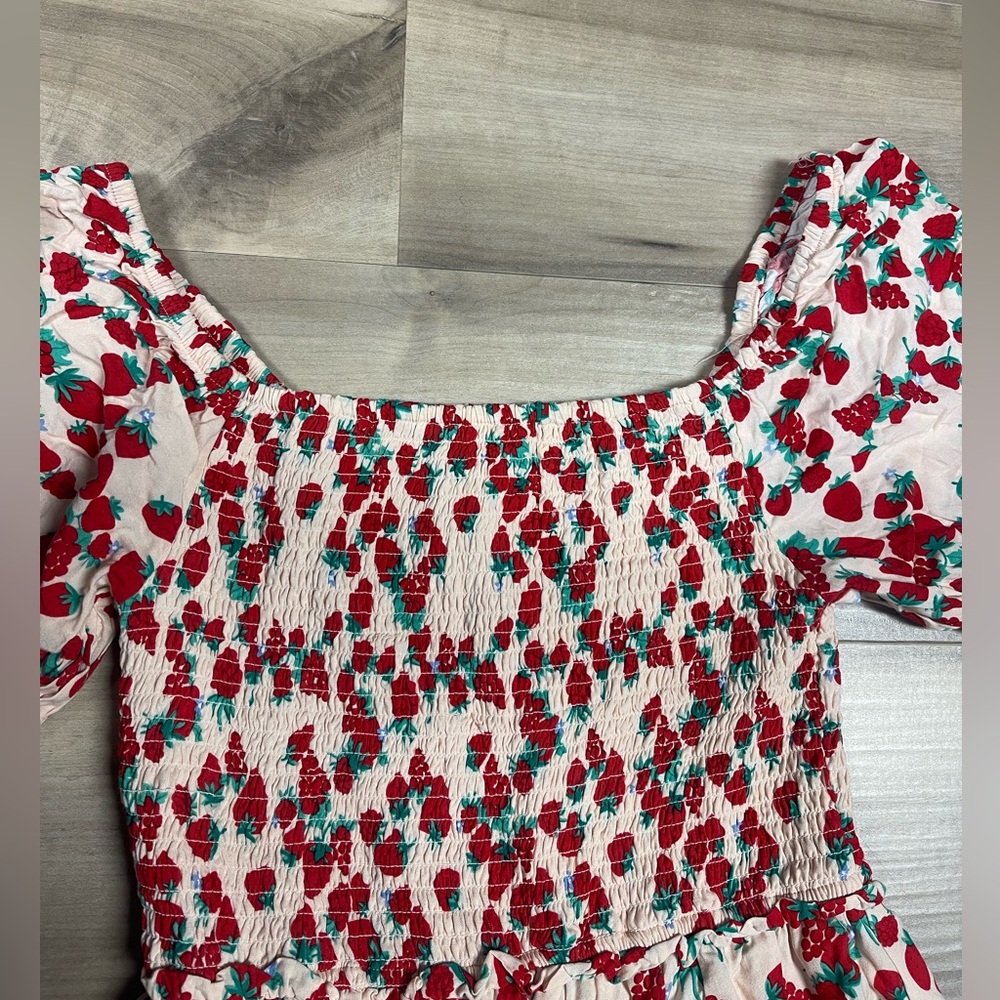 Betsey Johnson Strawberry Dress Med Smocked Prairie Country Cottagecore Granny - Picture 4 of 12